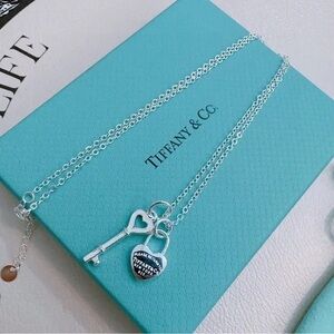 Tiffany & Co. Sterling Silver Heart Lock and Key Necklace